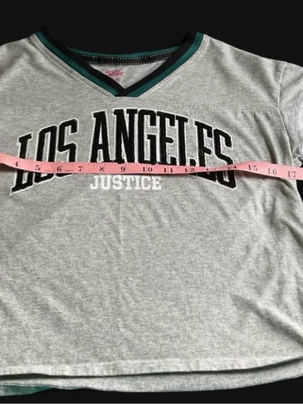 Justice Gray 'Los Angeles' V-Neck Graphic Tee with Teal Trim